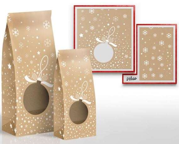 100PCS Sac Papier Kraft à Fond Marron Sachet Cadeau Pochette Emballage Aliment Biscuits Multicolore et Modèle Sacs en Papier Bonbons pour Noël Anniversaire Mariage Fête 