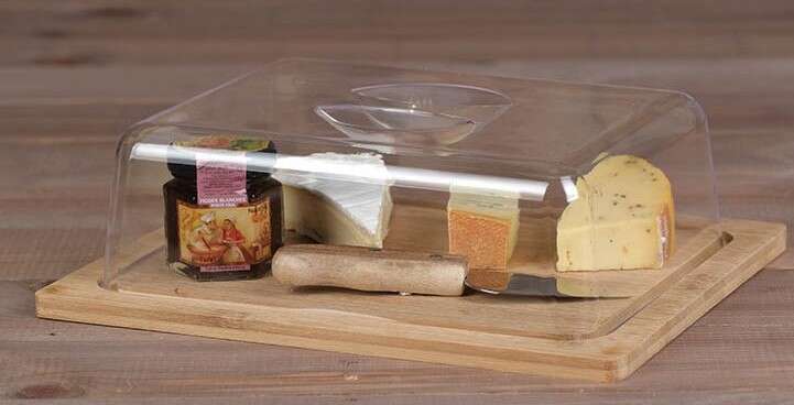Plateau fromage avec cloche en verre carré
