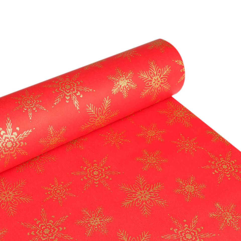 Papier cadeaux Aplat rouge / Flocons paillettes or