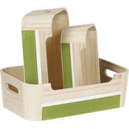 Corbeille bois rectangle blanc / vert : Corbeilles & paniers