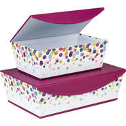 Boîte cadeau rectangulaire avec couvercle à charnière magnetique motif pois blanc/violet  : Corbeilles & paniers