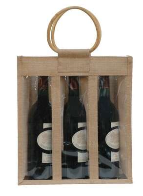 Image du produit Sac jute 3 bouteilles 75 cl + fenêtre