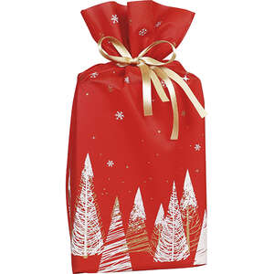 Image produit Sac polypropylène intissé rouge/blanc/or sapins