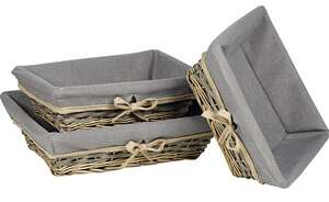 Image du produit Corbeille osier/bois rectangle gris/beige