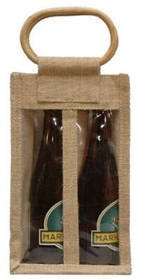 Image du produit Sac jute 2 bouteilles 33cl + fenêtre LONGNECK