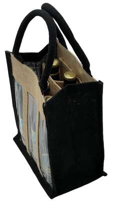 Image du produit Sac jute 6 bouteilles LONG NECK Nat+Black