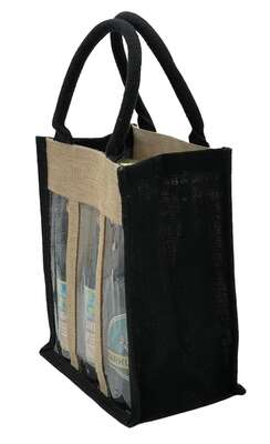 Image du produit Sac jute 6 bouteilles LONG NECK Nat+Black