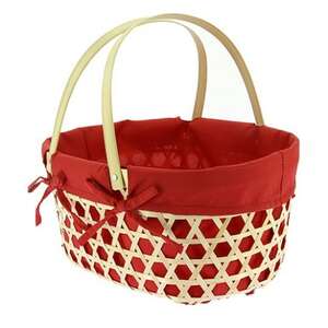 Image du produit Panier Ovale Bambou ajouré doublé Rouge
