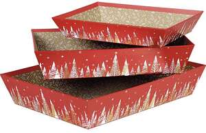 Image produit Corbeille carton rectangle rouge/blanc/dorure à chaud or décor Bonnes fêtes