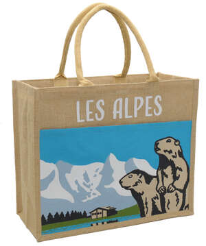 Image produit Sac en toile de jute impression "Les Alpes Marmottes"