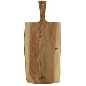 Image du produit Planche à découper en acacia naturel avec manche et cordelette.