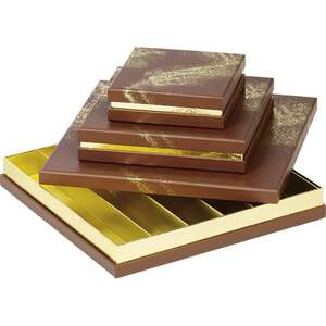 Image du produit Coffret carton carré chocolats 3,4,6 Rangées POUDRE D'OR marron