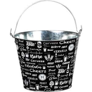 Image du produit Seau métal noir/blanc décor bière
