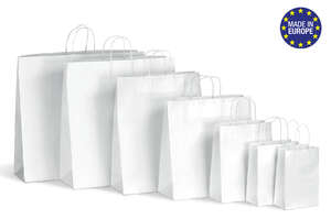 Image produit Sac papier kraft blanc poignées torsadées