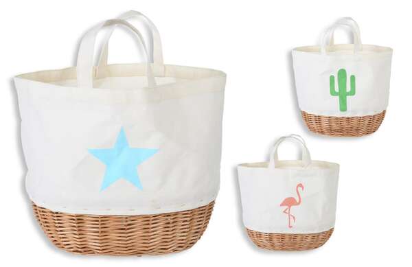 Image du produit Lot de 3 petits sacs coton + osier