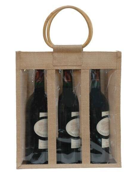 Image du produit Sac jute 3 bouteilles 75 cl + fenêtre