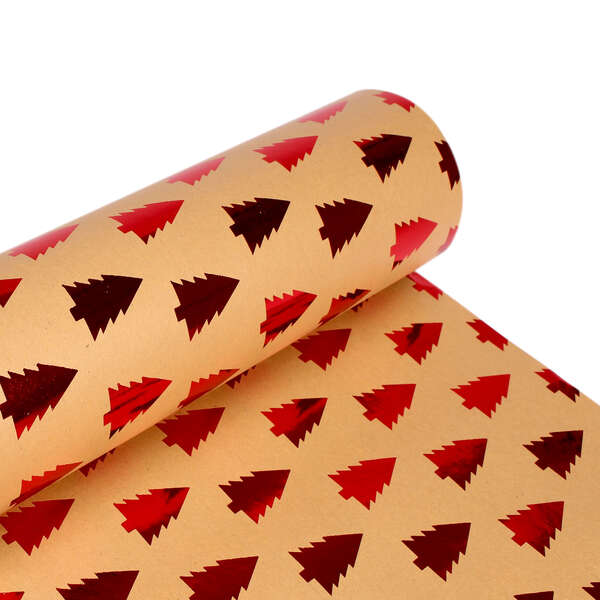 Image du produit Rouleau Papier cadeaux  kraft brun sapin rouge