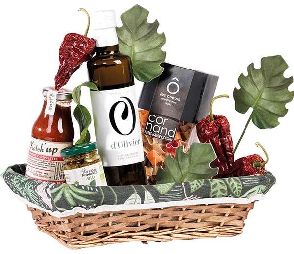 Image du produit Corbeille osier/bois rectangle motifs végétal