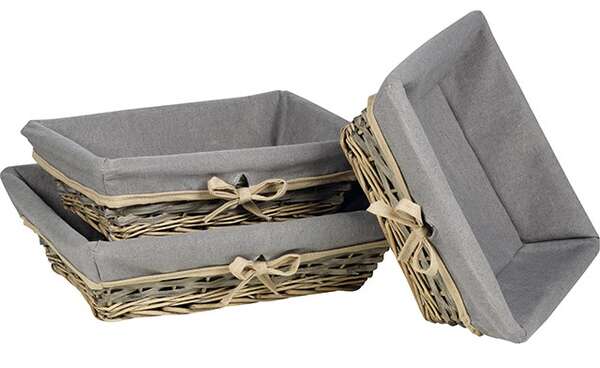 Image du produit Corbeille osier/bois rectangle gris/beige