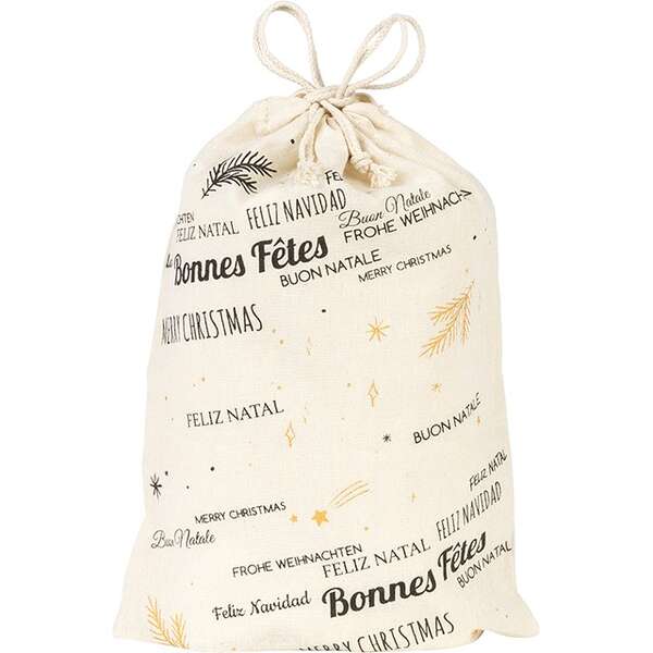 Image du produit pochon coton nature bonnes fêtes gris/or