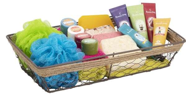 Image du produit Corbeille rectangulaire en métal aspect vieilli et corde