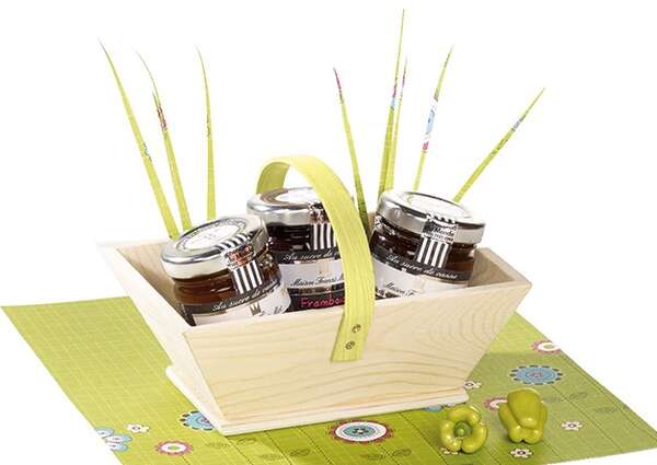 Image du produit Panier bois rectangle nature coloris vert