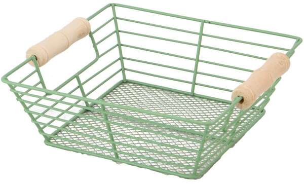 Image du produit Corbeille métal Carree Poignees bois vert 