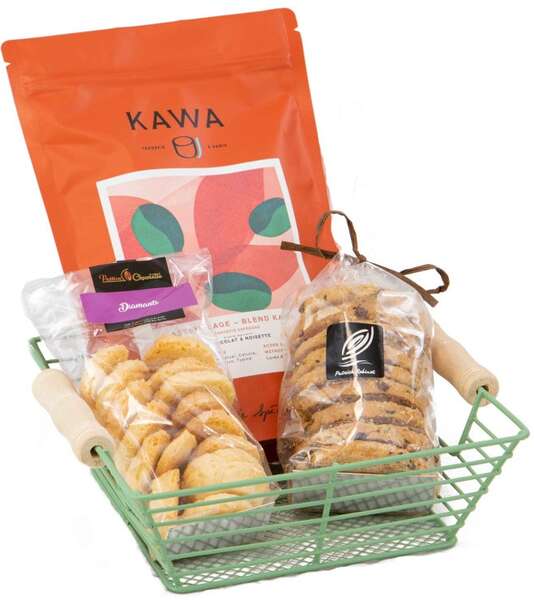 Image du produit Corbeille métal Carree Poignees bois vert 