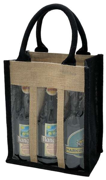Image du produit Sac jute 6 bouteilles LONG NECK Nat+Black