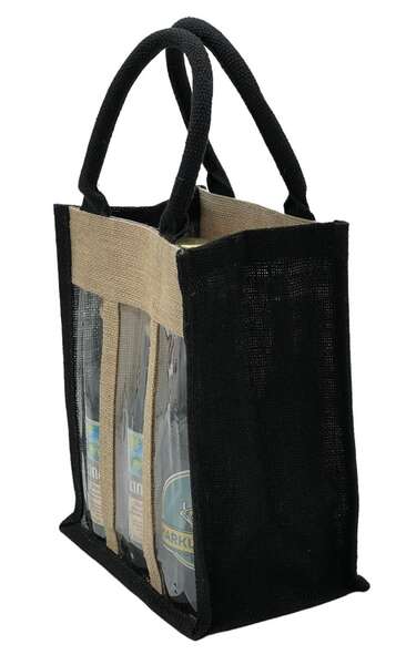 Image du produit Sac jute 6 bouteilles LONG NECK Nat+Black