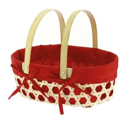 Image du produit Panier Ovale Bambou ajouré doublé Rouge