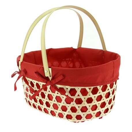 Image du produit Panier Ovale Bambou ajouré doublé Rouge