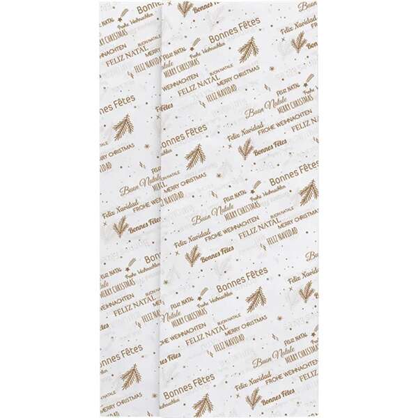 Image du produit Papier de soie coloris blanc/or décor BONNES FÊTES- Liasse de 240 feuilles