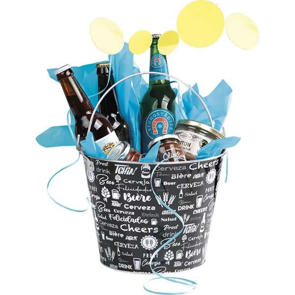 Image du produit Seau métal noir/blanc décor bière