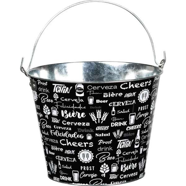 Image du produit Seau métal noir/blanc décor bière