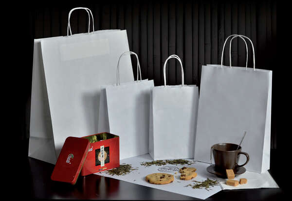 Image du produit Sac papier kraft blanc poignées torsadées