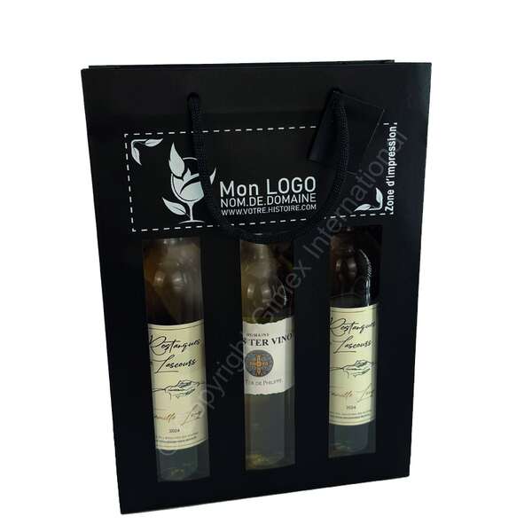 Image du produit Sac fenêtre NOIR MAT pour 1, 2 et 3 bouteilles (Personnalisation possible)