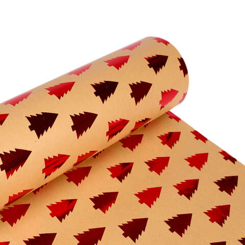 Papier cadeaux  kraft brun sapin rouge  : Accessoires emballages