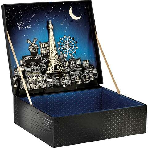 coffret carton rectangle noir décor pop-up Paris  : Boites